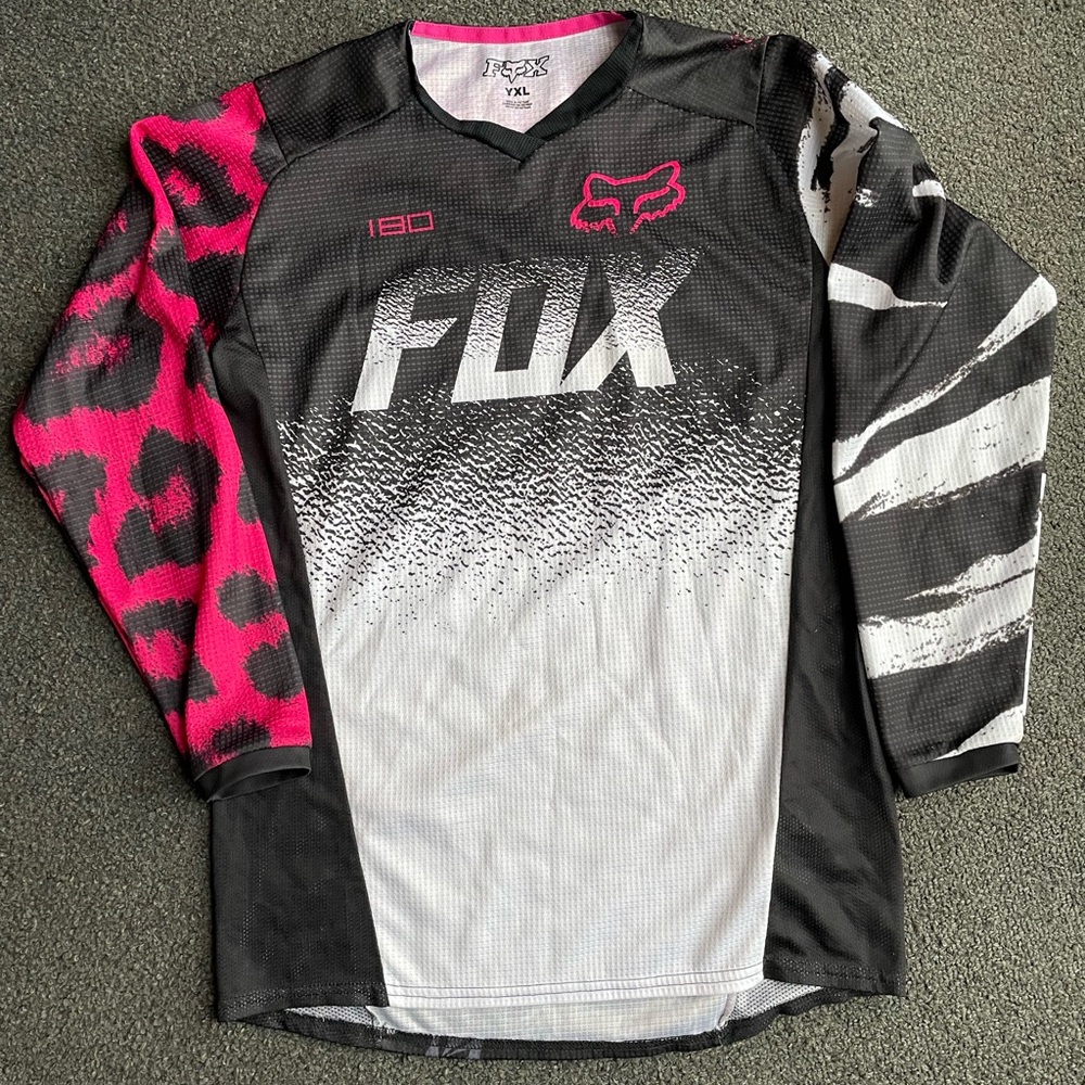 Fox Racing Jersey Youth XL 180 Motocross Logo Abstract Cheetah Print Jersey